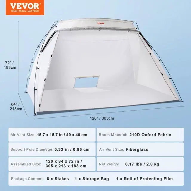 Alt view image 7 of 7 - VEVOR Portable Paint Booth, Larger Spray Paint Tent with Built-in Floor & Mesh Screen, Painting Tent Station for Furniture DIY Hobby Tool, 10x7x6ft Spray Paint Shelter