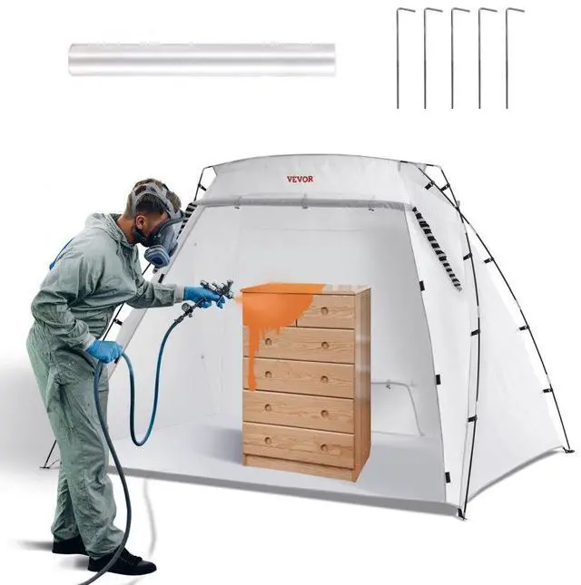 Alt view image 2 of 8 - VEVOR Portable Paint Booth, Larger Spray Paint Tent with Built-in Floor & Mesh Screen, Painting Tent Station for Furniture DIY Hobby Tool, 7.5x5.2x5.2ft Spray Paint Shelter