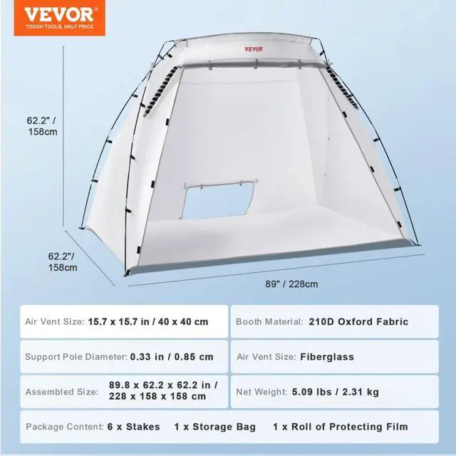Alt view image 8 of 8 - VEVOR Portable Paint Booth, Larger Spray Paint Tent with Built-in Floor & Mesh Screen, Painting Tent Station for Furniture DIY Hobby Tool, 7.5x5.2x5.2ft Spray Paint Shelter