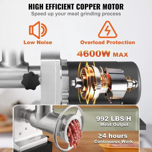 Alt view image 3 of 14 - VEVOR Heavy Duty Electric Meat Grinder 992 Lb/H Capacity 1100W Sausage Stuffer