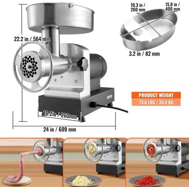 Alt view image 7 of 14 - VEVOR Heavy Duty Electric Meat Grinder 992 Lb/H Capacity 1100W Sausage Stuffer