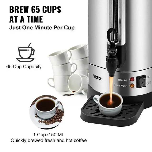Alt view image 4 of 8 - VEVOR Commercial Coffee Urn 65 Cup Stainless Steel Coffee Dispenser Fast Brew