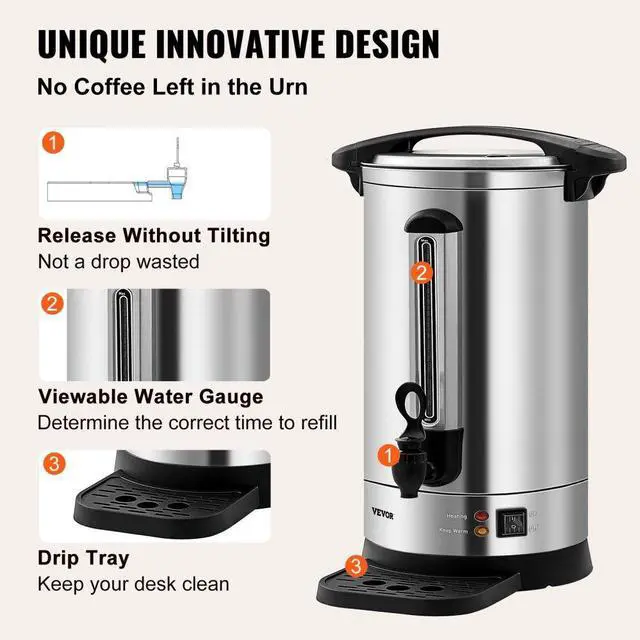 Alt view image 6 of 8 - VEVOR Commercial Coffee Urn 65 Cup Stainless Steel Coffee Dispenser Fast Brew