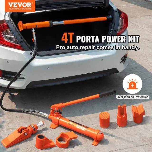 Alt view image 3 of 8 - VEVOR 4 Ton/8800 LBS Porta Power, Portable Hydraulic Ram with 3.9 ft/1.2 m Oil Hose, Auto Body Frame Repair Kit with Storage Case for Car Repair, Truck, Farm
