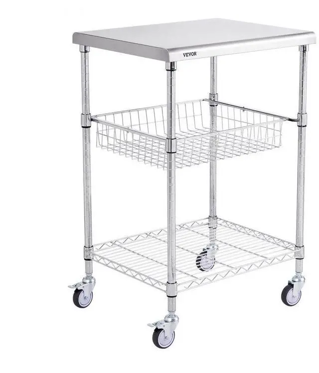 Alt view image 2 of 8 - VEVOR 3-Tier Utility Cart Rolling Cart on Wheels 24"x20"x36.6" 470 LBS 6 Hooks