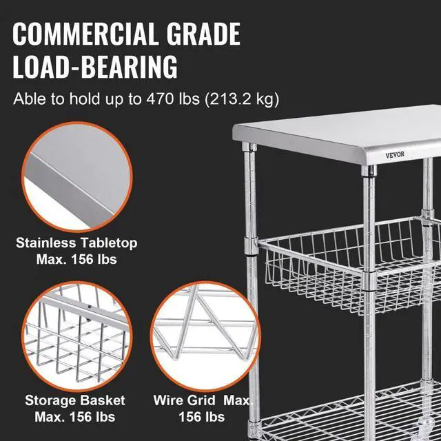 Alt view image 4 of 8 - VEVOR 3-Tier Utility Cart Rolling Cart on Wheels 24"x20"x36.6" 470 LBS 6 Hooks