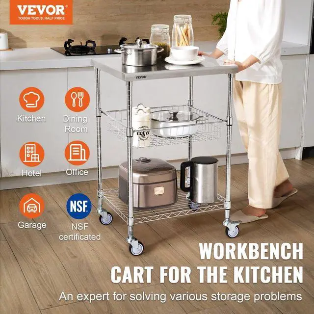 Alt view image 3 of 8 - VEVOR 3-Tier Utility Cart Rolling Cart on Wheels 24"x20"x36.6" 470 LBS 6 Hooks