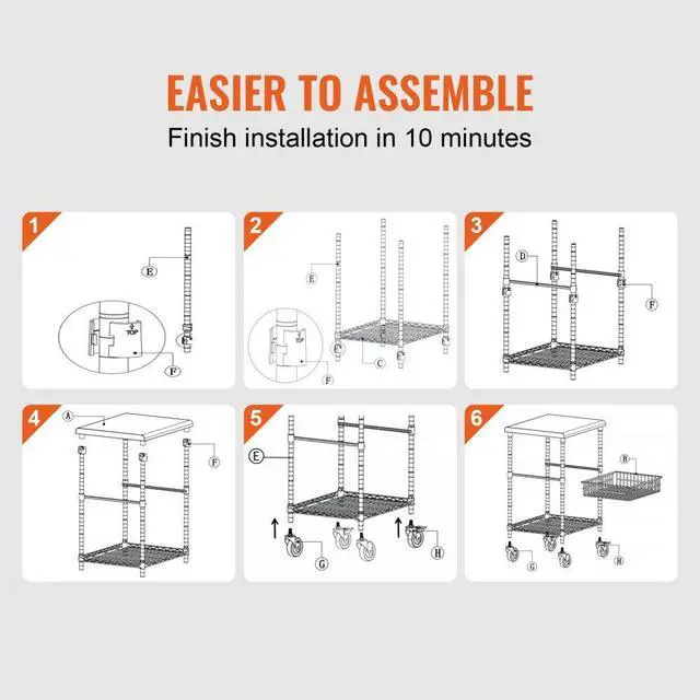 Alt view image 7 of 8 - VEVOR 3-Tier Utility Cart Rolling Cart on Wheels 24"x20"x36.6" 470 LBS 6 Hooks