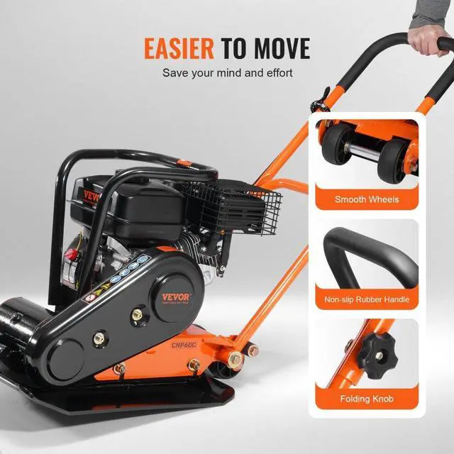 Alt view image 6 of 8 - VEVOR Vibratory Compaction Tamper, 6.5 HP, 196CC Gas Engine, 4,200 lbs Force, 5,600 VPM Plate Compactor with 22.1 x 15.9 in Plate for Walkways, Asphalts, Paver Landscaping, CARB & EPA Compliant