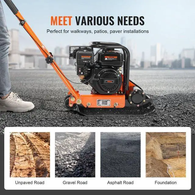 Alt view image 7 of 8 - VEVOR Vibratory Compaction Tamper, 6.5 HP, 196CC Gas Engine, 4,200 lbs Force, 5,600 VPM Plate Compactor with 22.1 x 15.9 in Plate for Walkways, Asphalts, Paver Landscaping, CARB & EPA Compliant