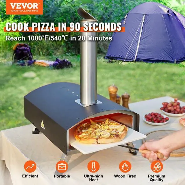 Alt view image 3 of 8 - VEVOR Outdoor Pizza Oven, 12-inch, Wood Pellet and Charcoal Fired Pizza Maker, Portable Outside Stainless Steel Pizza Grill with Pizza Stone, Waterproof Cover, Shovel, Wood Burner for Backyard Camping