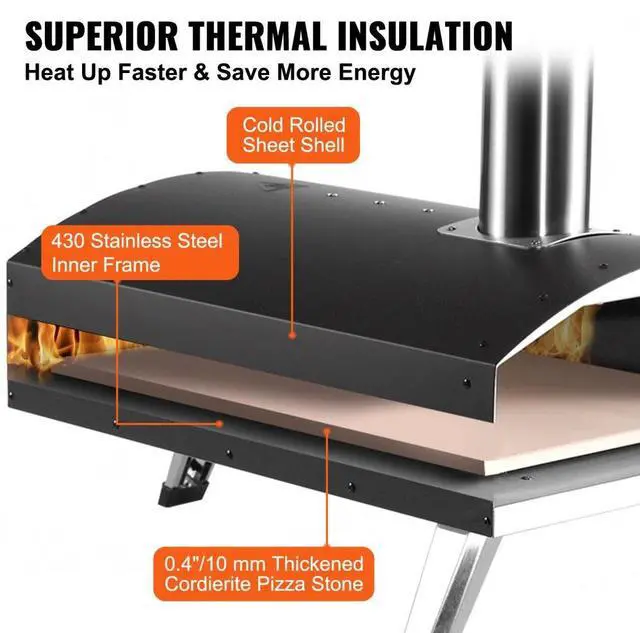 Alt view image 5 of 8 - VEVOR Outdoor Pizza Oven, 12-inch, Wood Pellet and Charcoal Fired Pizza Maker, Portable Outside Stainless Steel Pizza Grill with Pizza Stone, Waterproof Cover, Shovel, Wood Burner for Backyard Camping