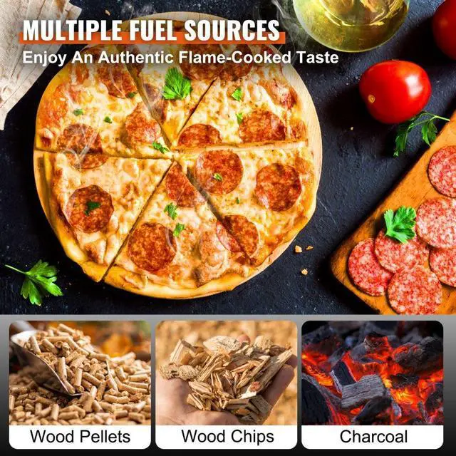 Alt view image 4 of 8 - VEVOR Outdoor Pizza Oven, 12-inch, Wood Pellet and Charcoal Fired Pizza Maker, Portable Outside Stainless Steel Pizza Grill with Pizza Stone, Waterproof Cover, Shovel, Wood Burner for Backyard Camping