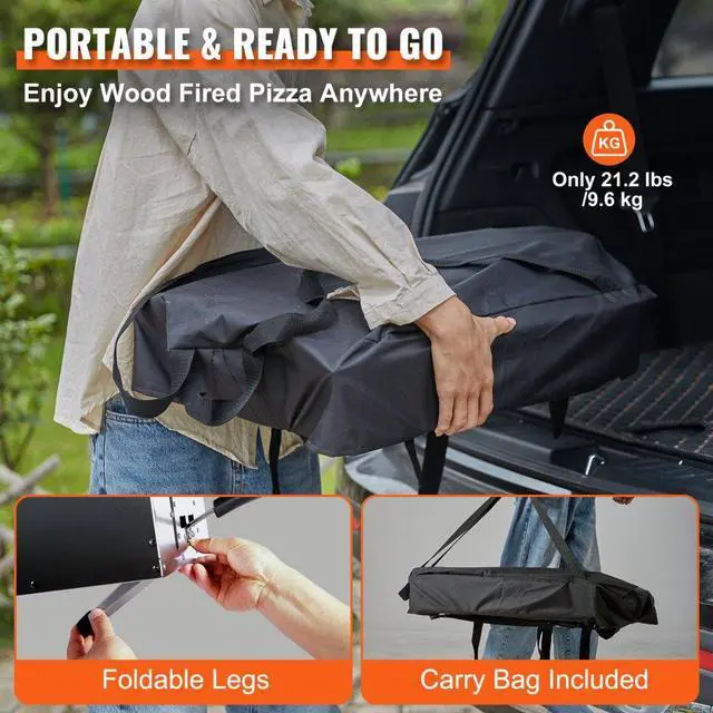 Alt view image 6 of 8 - VEVOR Outdoor Pizza Oven, 12-inch, Wood Pellet and Charcoal Fired Pizza Maker, Portable Outside Stainless Steel Pizza Grill with Pizza Stone, Waterproof Cover, Shovel, Wood Burner for Backyard Camping