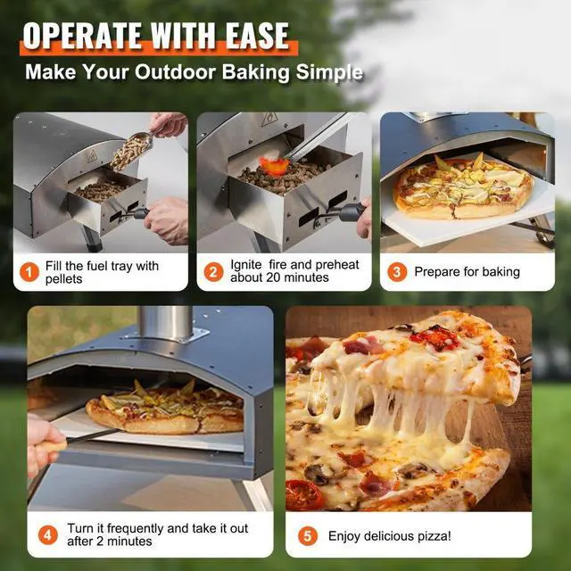 Alt view image 7 of 8 - VEVOR Outdoor Pizza Oven, 12-inch, Wood Pellet and Charcoal Fired Pizza Maker, Portable Outside Stainless Steel Pizza Grill with Pizza Stone, Waterproof Cover, Shovel, Wood Burner for Backyard Camping