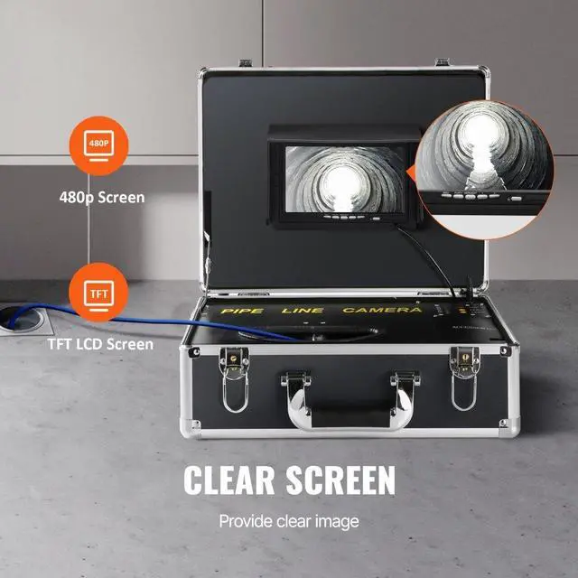 Alt view image 4 of 8 - VEVOR Sewer Camera, 100 ft/30 m, 7" Screen Pipeline Inspection Camera with DVR Function, Waterproof IP68 Camera, 12 pcs Adjustable LEDs, with a 16 GB SD Card for Sewer Line, Duct Drain Pipe Plumbing