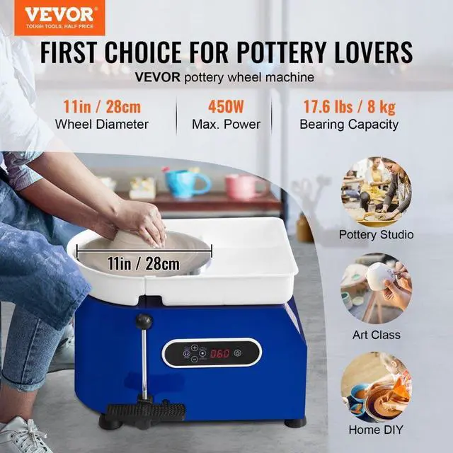 Alt view image 3 of 8 - VEVOR Pottery Wheel 11in Ceramic Wheel Foot Pedal Sculpting Tools Apron 450W