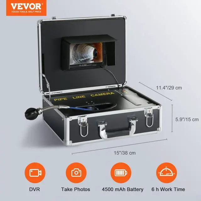 Alt view image 8 of 8 - VEVOR Sewer Camera, 100 ft/30 m, 7" Screen Pipeline Inspection Camera with DVR Function, Waterproof IP68 Camera, 12 pcs Adjustable LEDs, with a 16 GB SD Card for Sewer Line, Duct Drain Pipe Plumbing
