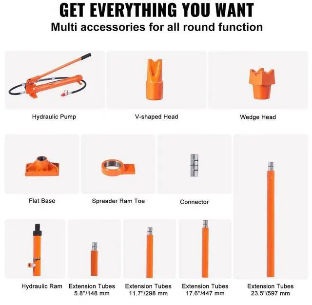 Alt view image 5 of 15 - VEVOR 20 Ton Porta Power Kit, Portable Hydraulic Jack with 4.6 ft/1.4 m Oil Hose, Car Frame Repair Tool with Storage Case for Automotive, Heavy Equipment, Mechanic (44000 LBS)