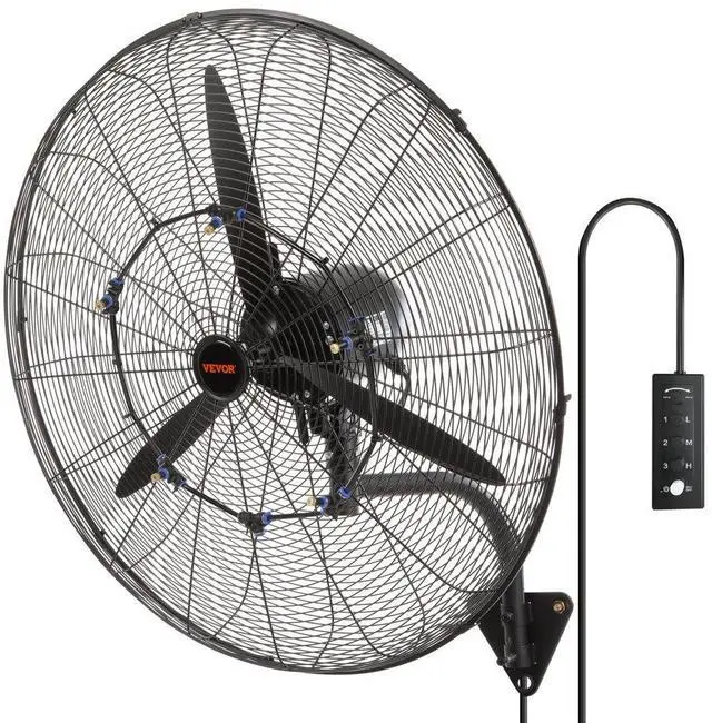 Alt view image 2 of 11 - VEVOR Wall-Mount Misting Fan, 30 Inch, 3-speed High Velocity Max. 9500 CFM, Waterproof Oscillating Industrial Wall Fan, Commercial or Residential for Warehouse, Greenhouse, Workshop, Black, ETL Listed
