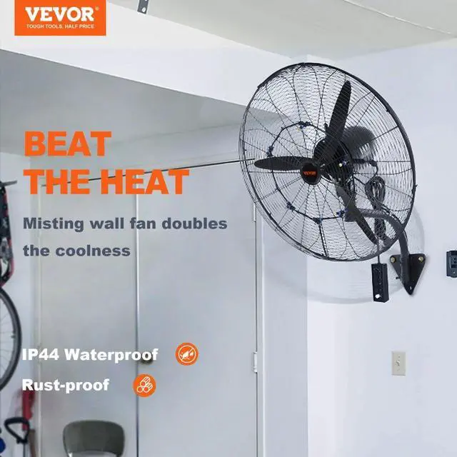 Alt view image 3 of 11 - VEVOR Wall-Mount Misting Fan, 30 Inch, 3-speed High Velocity Max. 9500 CFM, Waterproof Oscillating Industrial Wall Fan, Commercial or Residential for Warehouse, Greenhouse, Workshop, Black, ETL Listed