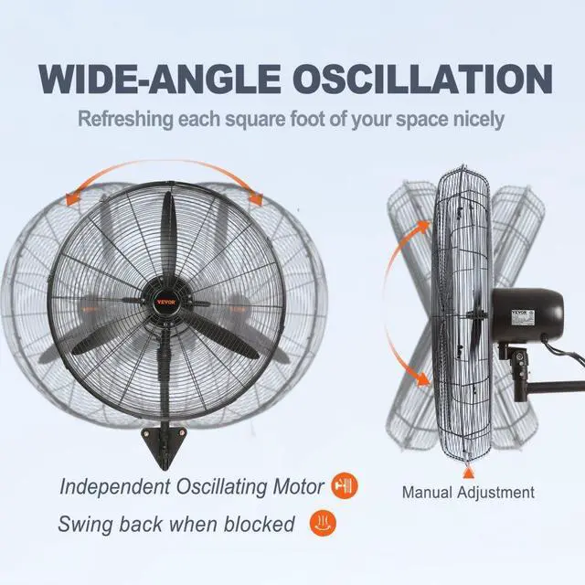 Alt view image 5 of 11 - VEVOR Wall-Mount Misting Fan, 30 Inch, 3-speed High Velocity Max. 9500 CFM, Waterproof Oscillating Industrial Wall Fan, Commercial or Residential for Warehouse, Greenhouse, Workshop, Black, ETL Listed