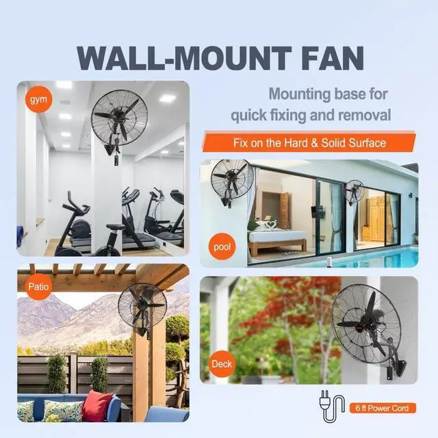 Alt view image 8 of 11 - VEVOR Wall-Mount Misting Fan, 30 Inch, 3-speed High Velocity Max. 9500 CFM, Waterproof Oscillating Industrial Wall Fan, Commercial or Residential for Warehouse, Greenhouse, Workshop, Black, ETL Listed