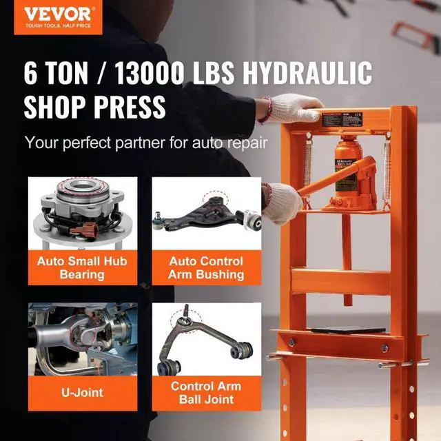 Alt view image 3 of 8 - VEVOR Hydraulic Shop Press, 6 Ton H-Frame Hydraulic Garage/Shop Floor Press, Adjustable Shop Press with Press Plates, Heavy Duty Hydraulic Press for Garage, Shop, Workshop