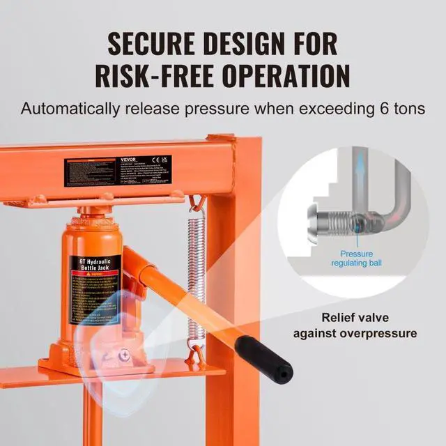 Alt view image 4 of 8 - VEVOR Hydraulic Shop Press, 6 Ton H-Frame Hydraulic Garage/Shop Floor Press, Adjustable Shop Press with Press Plates, Heavy Duty Hydraulic Press for Garage, Shop, Workshop