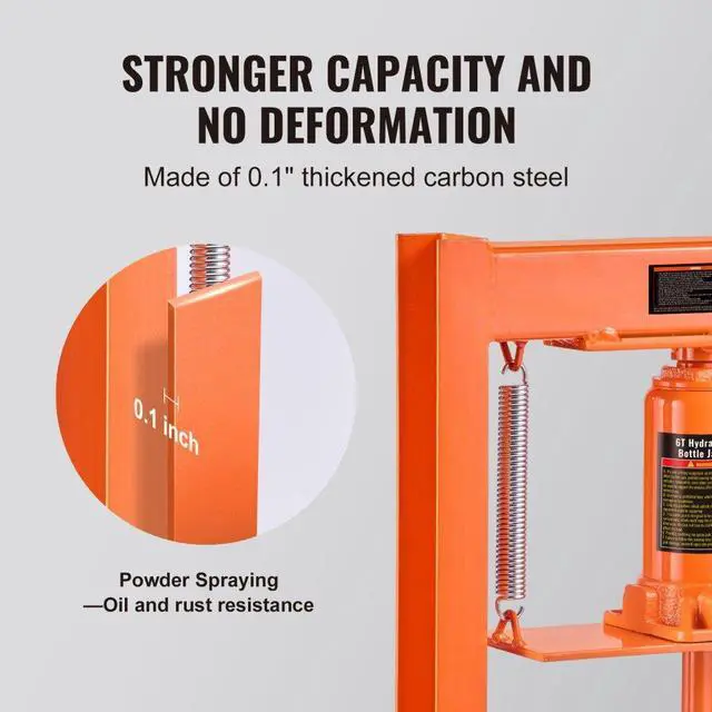 Alt view image 7 of 8 - VEVOR Hydraulic Shop Press, 6 Ton H-Frame Hydraulic Garage/Shop Floor Press, Adjustable Shop Press with Press Plates, Heavy Duty Hydraulic Press for Garage, Shop, Workshop