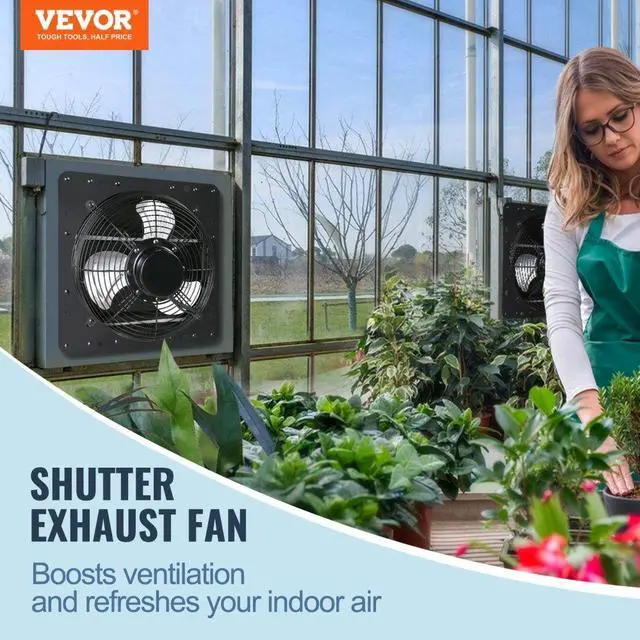 Alt view image 4 of 9 - VEVOR Shutter Exhaust Fan, 14'' with Temperature Humidity Controller, EC-motor, 1513 CFM, 10-Speed Adjustable Wall Mount Attic Fan, Ventilation and Cooling for Greenhouses, Garages, Sheds, ETL Listed