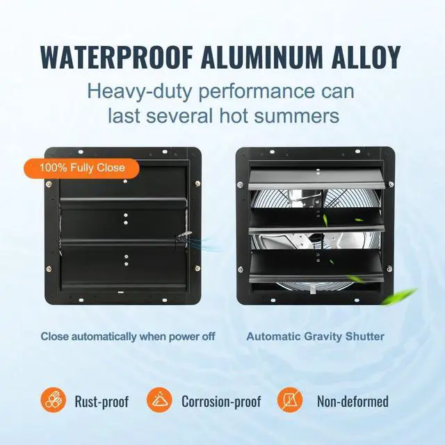 Alt view image 8 of 9 - VEVOR Shutter Exhaust Fan, 14'' with Temperature Humidity Controller, EC-motor, 1513 CFM, 10-Speed Adjustable Wall Mount Attic Fan, Ventilation and Cooling for Greenhouses, Garages, Sheds, ETL Listed