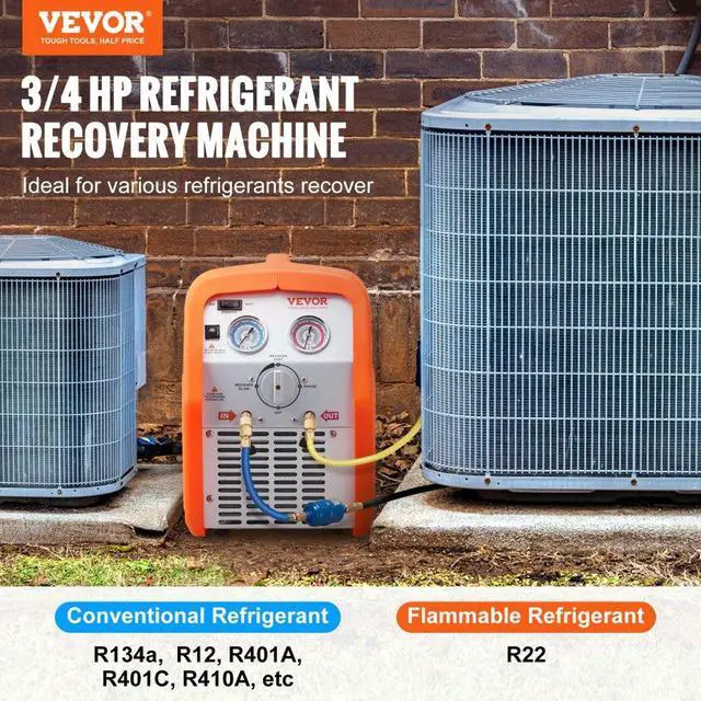 Alt view image 3 of 15 - VEVOR Portable 3/4 HP Refrigerant Recovery Machine - AC Recovery Machine with High Pressure Protection 120V 60Hz Recovery Machine HVAC for Vapor Liquid Refrigerant, Car Air Conditioning
