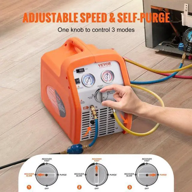 Alt view image 7 of 15 - VEVOR Portable 3/4 HP Refrigerant Recovery Machine - AC Recovery Machine with High Pressure Protection 120V 60Hz Recovery Machine HVAC for Vapor Liquid Refrigerant, Car Air Conditioning