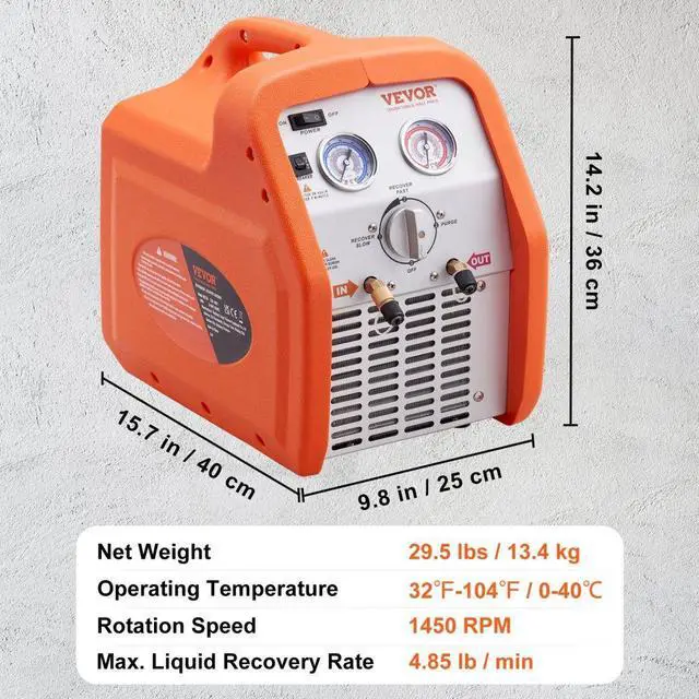 Alt view image 8 of 15 - VEVOR Portable 3/4 HP Refrigerant Recovery Machine - AC Recovery Machine with High Pressure Protection 120V 60Hz Recovery Machine HVAC for Vapor Liquid Refrigerant, Car Air Conditioning