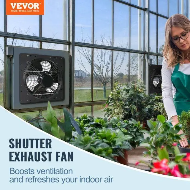Alt view image 3 of 11 - VEVOR Shutter Exhaust Fan, 10'' with Temperature Humidity Controller,  EC-motor, 820 CFM, 10-Speed Adjustable Wall Mount Attic Fan, Ventilation and Cooling for Greenhouses, Garages, Sheds, ETL Listed
