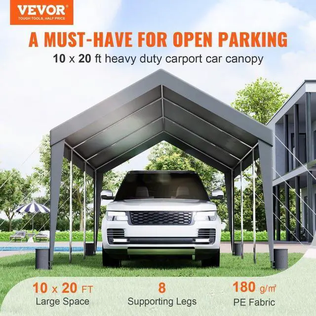 Alt view image 3 of 8 - VEVOR Carport, Heavy Duty 10 x 20ft Car Canopy, Outdoor Garage Shelter with 8 Reinforced Poles and 4 Weighted Bags, UV Resistant Waterproof Instant Car Garage Tent for Party Garden Boat, Darkgray
