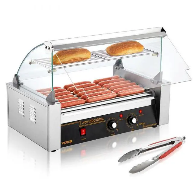 Alt view image 2 of 8 - VEVOR Hot Dog Roller 7 Rollers 18 Hot Dogs Capacity 1050W Stainless Sausage Grill Cooker Machine with Dual Temp Control Glass Hood Acrylic Cover Bun Warmer Shelf Removable Oil Drip Tray, ETL Certified