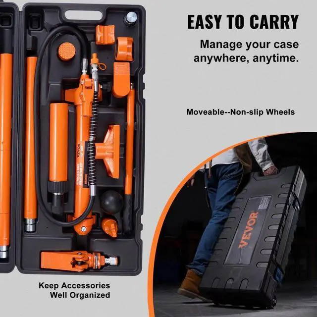 Alt view image 6 of 8 - VEVOR 12 Ton Porta Power Kit, Hydraulic Ram with Pump with 4.6 ft/1.4 m Oil Hose, Portable Hydraulic Jack with Storage Case for Automotive, Garage, Farm, Mechanic (26455 LBS)