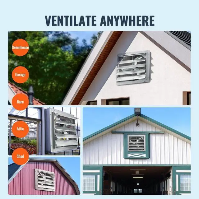 Alt view image 7 of 11 - VEVOR Shutter Exhaust Fan, 24'' with Speed Controller, AC-motor, 3320 CFM, No Assembly Required Wall Mount Attic Fan, Ventilation and Cooling for Greenhouses, Garages, Sheds, FCC Listed