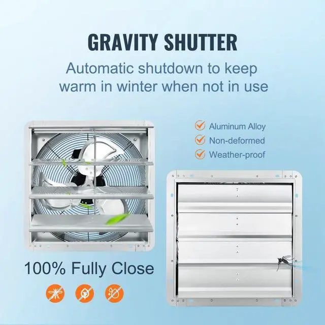Alt view image 7 of 9 - VEVOR Shutter Exhaust Fan, 16'' with Speed Controller, AC-motor, 2000 CFM, No Assembly Required Wall Mount Attic Fan, Ventilation and Cooling for Greenhouses, Garages, Sheds, FCC Listed