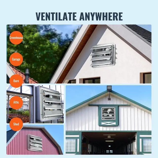 Alt view image 8 of 9 - VEVOR Shutter Exhaust Fan, 16'' with Speed Controller, AC-motor, 2000 CFM, No Assembly Required Wall Mount Attic Fan, Ventilation and Cooling for Greenhouses, Garages, Sheds, FCC Listed