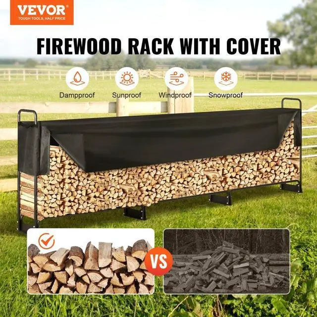 Alt view image 3 of 8 - VEVOR 12.7FT Outdoor Firewood Rack with Cover, 152x14.2x46.1in,Heavy Duty Firewood Holder & 600D Oxford Waterproof Cover for Fireplace, Patio, Indoor/Outdoor Log Storage Rack for 3/4 Cord of Firewood