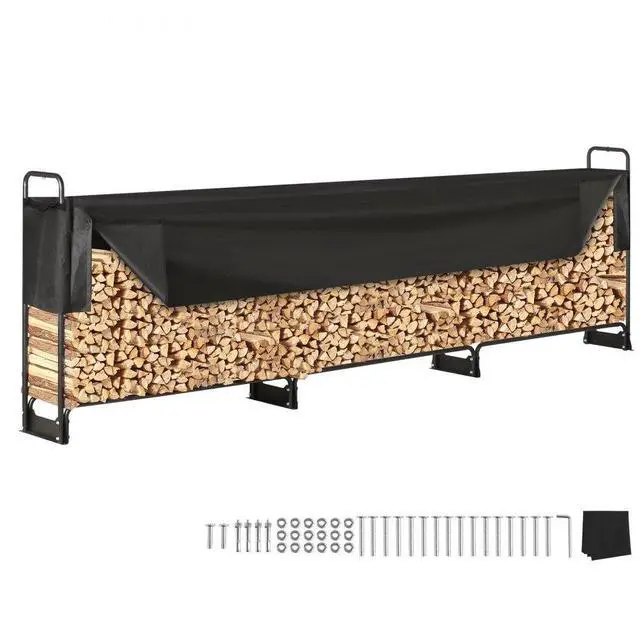 Alt view image 2 of 8 - VEVOR 12.7FT Outdoor Firewood Rack with Cover, 152x14.2x46.1in,Heavy Duty Firewood Holder & 600D Oxford Waterproof Cover for Fireplace, Patio, Indoor/Outdoor Log Storage Rack for 3/4 Cord of Firewood