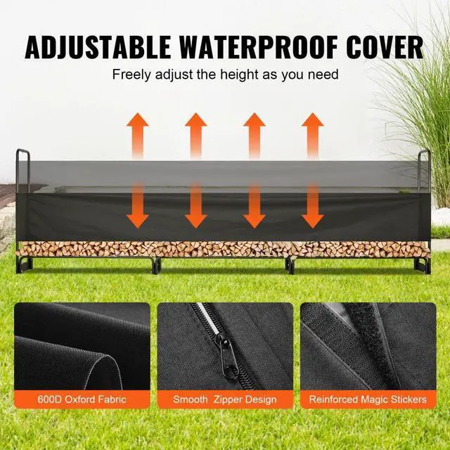 Alt view image 5 of 8 - VEVOR 12.7FT Outdoor Firewood Rack with Cover, 152x14.2x46.1in,Heavy Duty Firewood Holder & 600D Oxford Waterproof Cover for Fireplace, Patio, Indoor/Outdoor Log Storage Rack for 3/4 Cord of Firewood