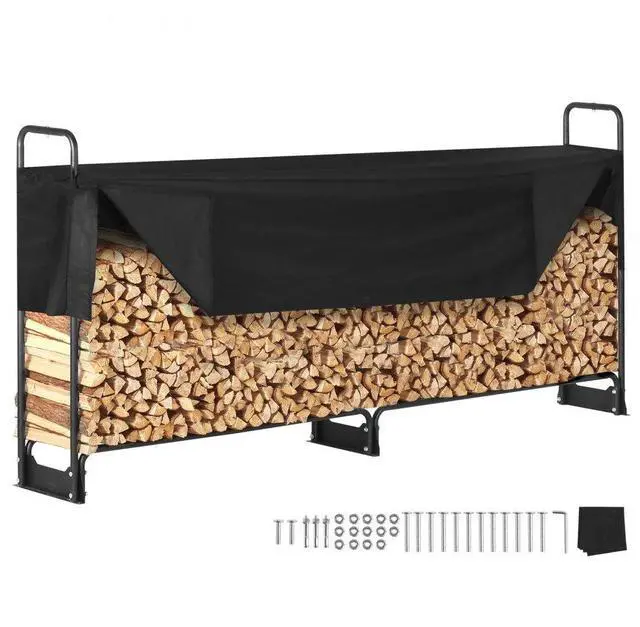 Alt view image 2 of 15 - VEVOR 8.5FT Outdoor Firewood Rack with Cover, 102x14.2x46.1 in, Heavy Duty Firewood Holder & 600D Oxford Waterproof Cover for Fireplace, Patio, Indoor/Outdoor Log Storage Rack for 1/2 Cord of Firewood