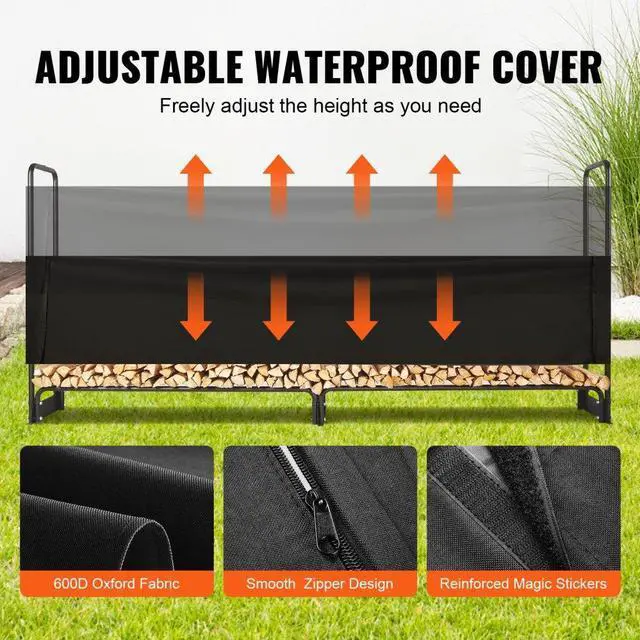 Alt view image 5 of 15 - VEVOR 8.5FT Outdoor Firewood Rack with Cover, 102x14.2x46.1 in, Heavy Duty Firewood Holder & 600D Oxford Waterproof Cover for Fireplace, Patio, Indoor/Outdoor Log Storage Rack for 1/2 Cord of Firewood