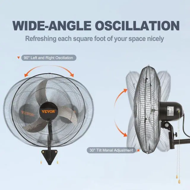 Alt view image 6 of 9 - VEVOR Wall Mount Fan, 18 Inch, 3-speed High Velocity Max. 4000 CFM Oscillating Industrial Wall Fan, Commercial or Residential for Warehouse, Greenhouse, Workshop, Patio, Basement, Black, ETL Listed