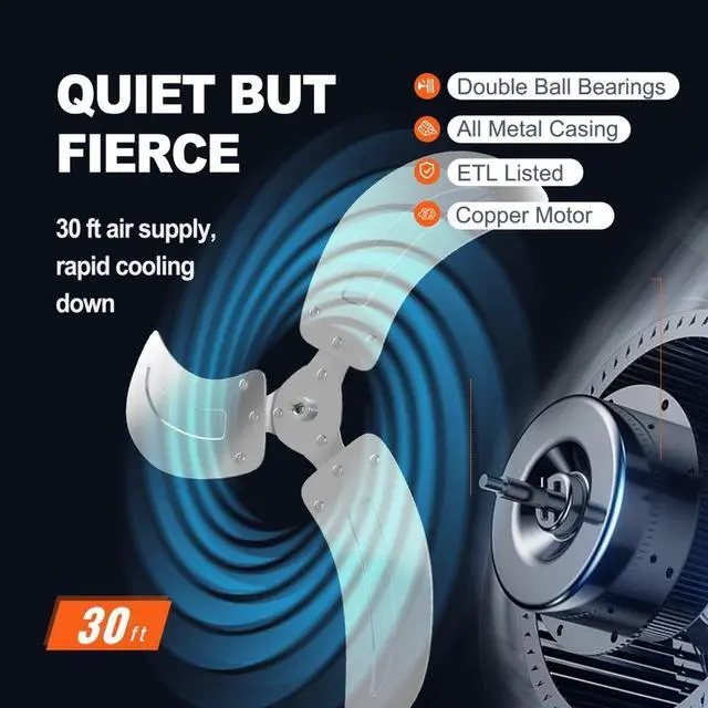 Alt view image 7 of 9 - VEVOR Wall Mount Fan, 18 Inch, 3-speed High Velocity Max. 4000 CFM Oscillating Industrial Wall Fan, Commercial or Residential for Warehouse, Greenhouse, Workshop, Patio, Basement, Black, ETL Listed