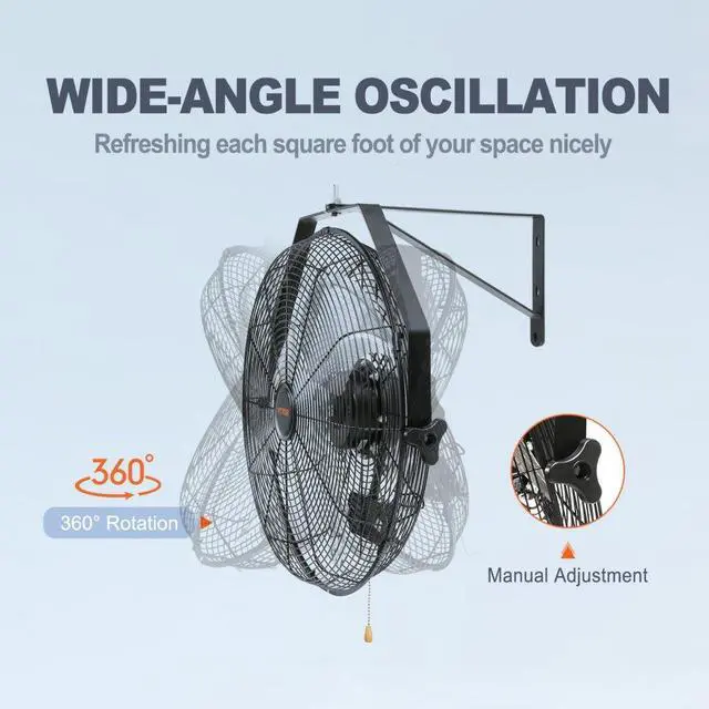 Alt view image 6 of 11 - VEVOR Wall Mount Fan, 18 Inch, 3-speed High Velocity Max. 4150 CFM, Waterproof Oscillating Industrial Wall Fan, Commercial or Residential for Warehouse, Greenhouse, Workshop, Patio, Black, ETL Listed